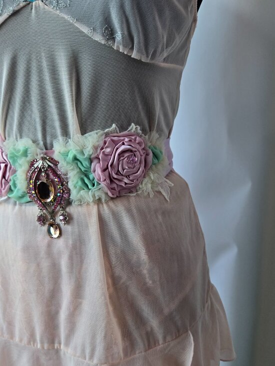 Handmade Light Pink Satin Rose and Crystal Sash Romantic Fairycore main image 9